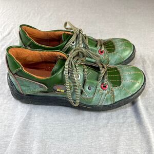 TMA Eyes Hand Stitched Green Leather Lace Up Shoes 38 Artsy Fun Whimsical